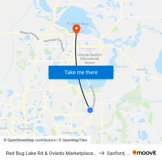 Red Bug Lake Rd & Oviedo Marketplace Blvd to Sanford, FL map