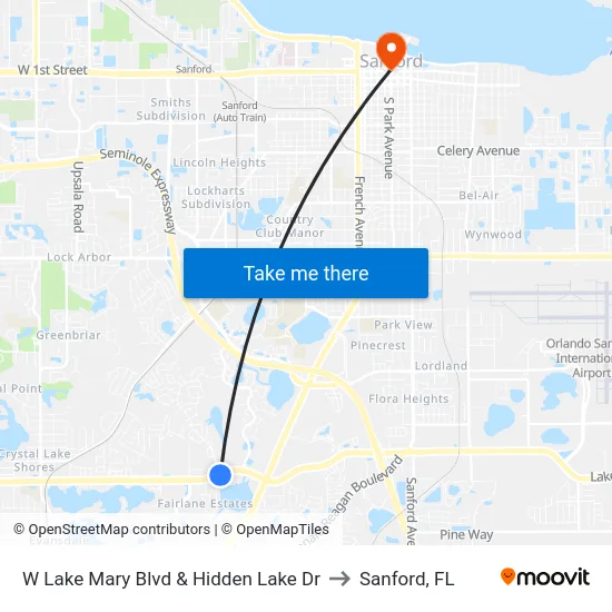 W Lake Mary Blvd & Hidden Lake Dr to Sanford, FL map