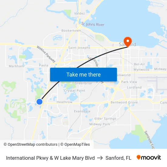 International Pkwy & W Lake Mary Blvd to Sanford, FL map