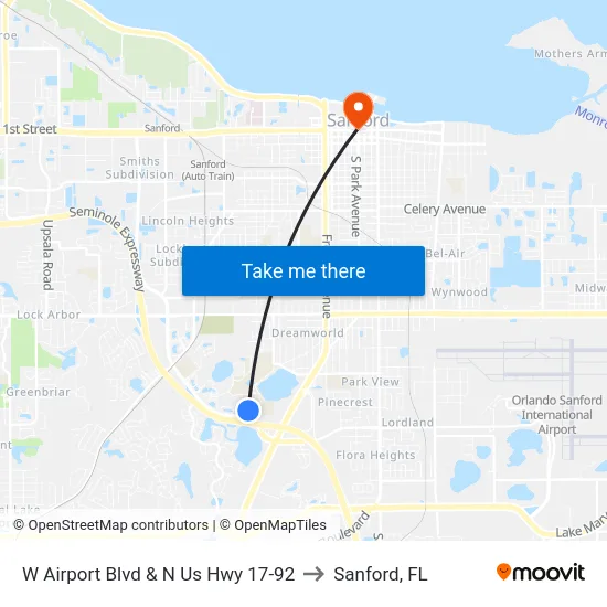 W Airport Blvd & N Us Hwy 17-92 to Sanford, FL map