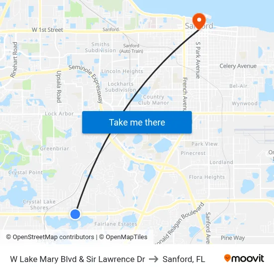 W Lake Mary Blvd & Sir Lawrence Dr to Sanford, FL map