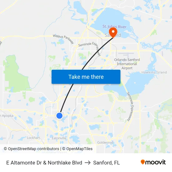 E Altamonte Dr & Northlake Blvd to Sanford, FL map