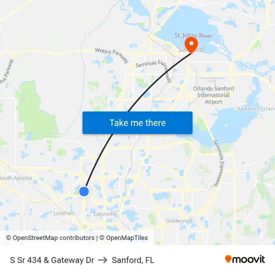 S Sr 434 & Gateway Dr to Sanford, FL map