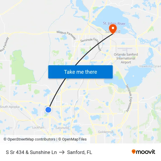 S Sr 434 & Sunshine Ln to Sanford, FL map