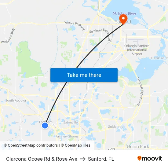 Clarcona Ocoee Rd & Rose Ave to Sanford, FL map
