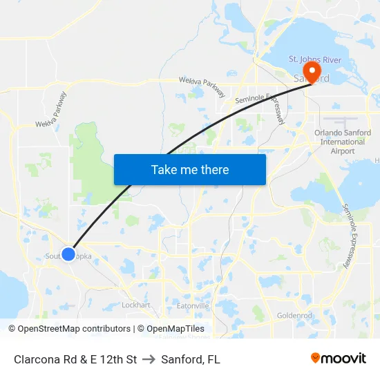 Clarcona Rd & E 12th St to Sanford, FL map