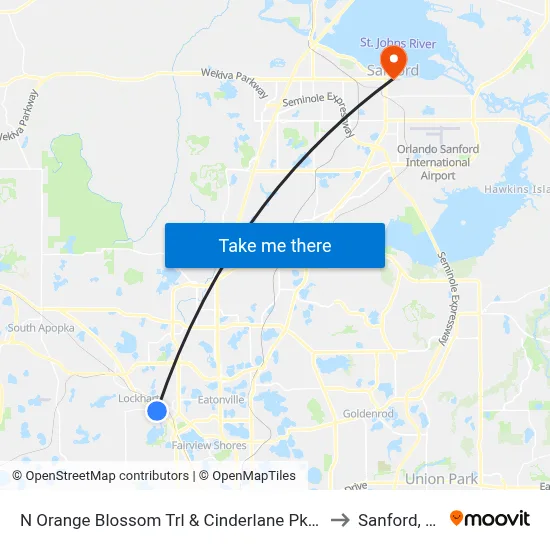 N Orange Blossom Trl & Cinderlane Pkwy to Sanford, FL map