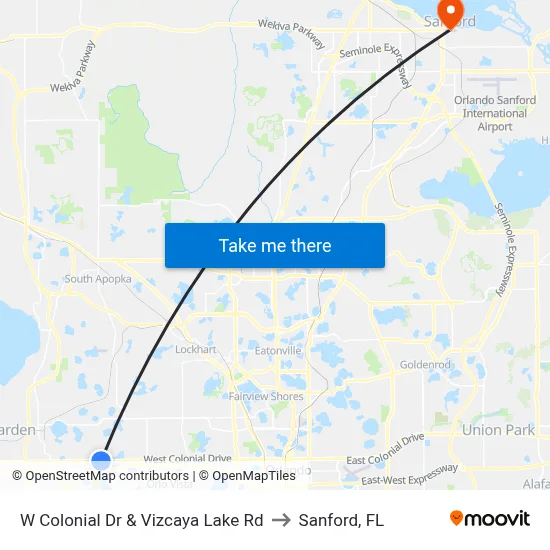 W Colonial Dr & Vizcaya Lake Rd to Sanford, FL map