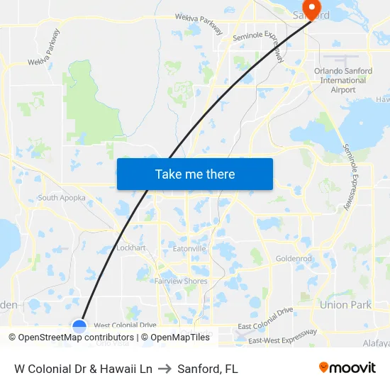 W Colonial Dr & Hawaii Ln to Sanford, FL map