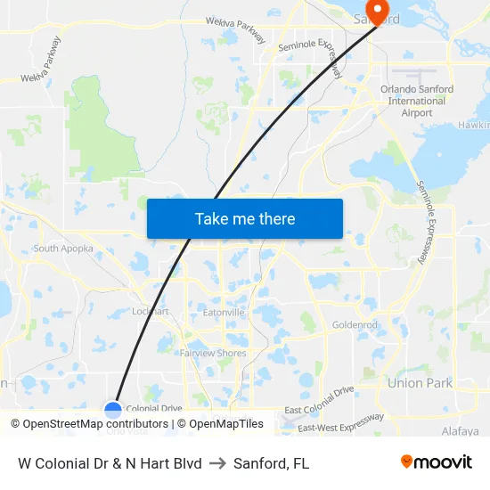 W Colonial Dr & N Hart Blvd to Sanford, FL map