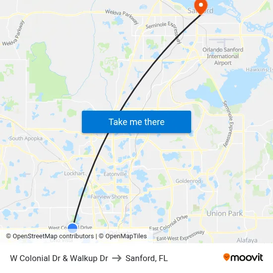 W Colonial Dr & Walkup Dr to Sanford, FL map