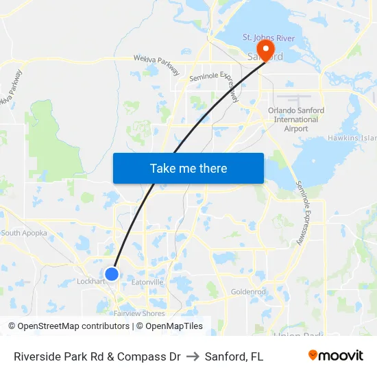 Riverside Park Rd & Compass Dr to Sanford, FL map