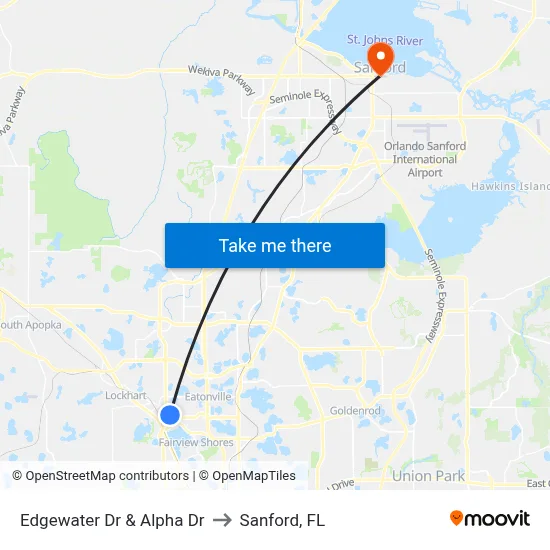 Edgewater Dr & Alpha Dr to Sanford, FL map