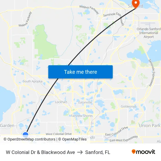 W Colonial Dr & Blackwood Ave to Sanford, FL map