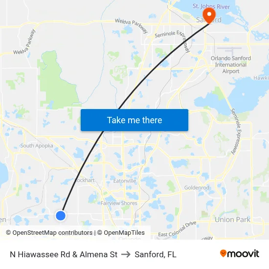 N Hiawassee Rd & Almena St to Sanford, FL map