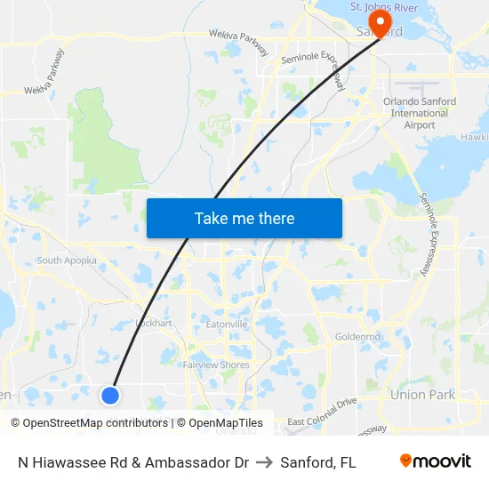 N Hiawassee Rd & Ambassador Dr to Sanford, FL map