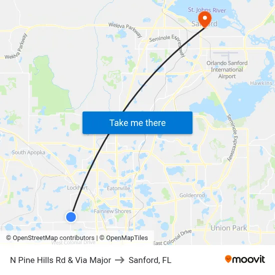 N Pine Hills Rd & Via Major to Sanford, FL map