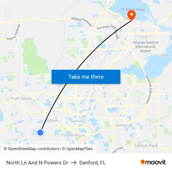 North Ln And N Powers Dr to Sanford, FL map