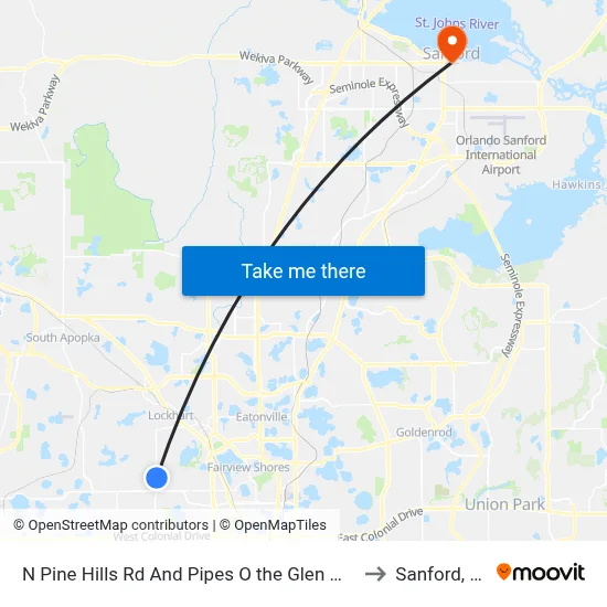 N Pine Hills Rd And Pipes O the Glen Way to Sanford, FL map