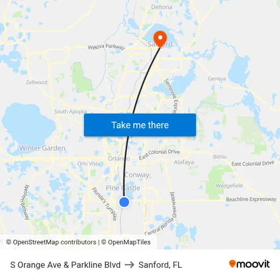S Orange Ave & Parkline Blvd to Sanford, FL map