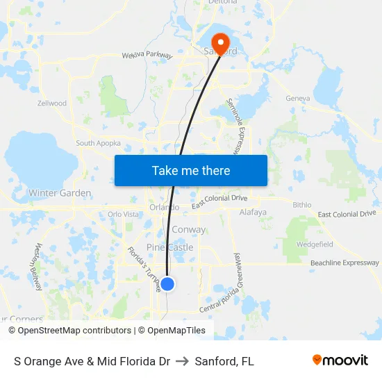S Orange Ave & Mid Florida Dr to Sanford, FL map