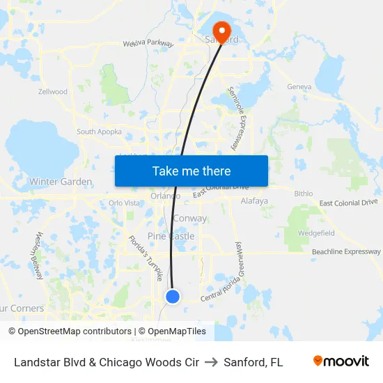 Landstar Blvd & Chicago Woods Cir to Sanford, FL map