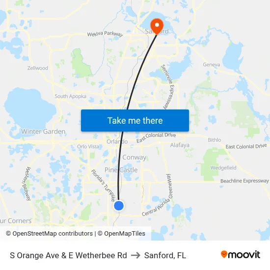 S Orange Ave & E Wetherbee Rd to Sanford, FL map