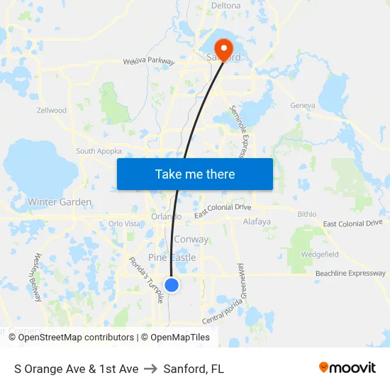 S Orange Ave & 1st Ave to Sanford, FL map