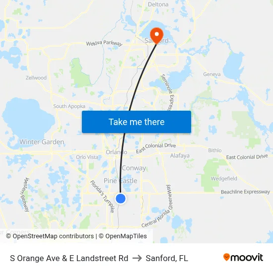 S Orange Ave & E Landstreet Rd to Sanford, FL map