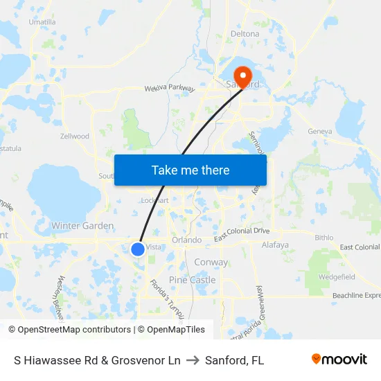 S Hiawassee Rd & Grosvenor Ln to Sanford, FL map