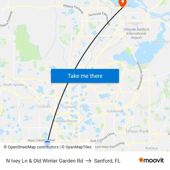 N Ivey Ln & Old Winter Garden Rd to Sanford, FL map