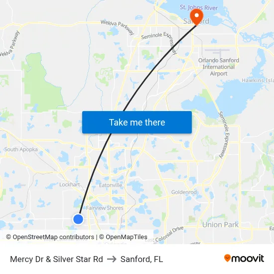 Mercy Dr & Silver Star Rd to Sanford, FL map