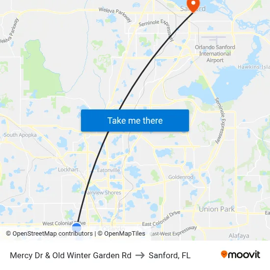 Mercy Dr & Old Winter Garden Rd to Sanford, FL map
