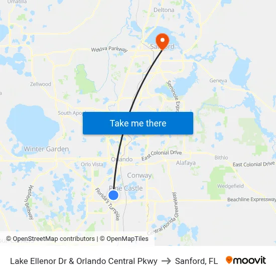 Lake Ellenor Dr & Orlando Central Pkwy to Sanford, FL map