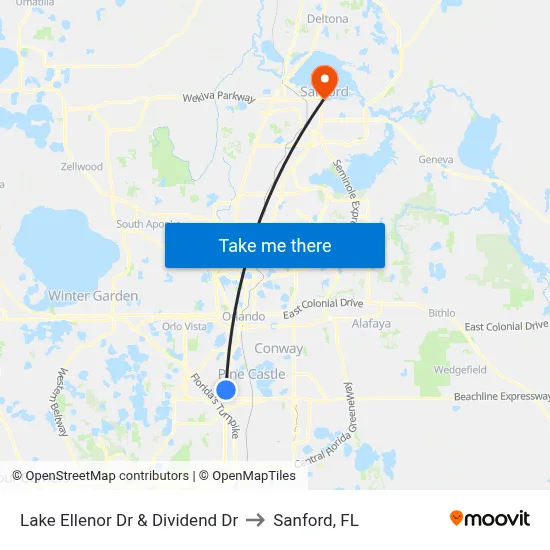 Lake Ellenor Dr & Dividend Dr to Sanford, FL map