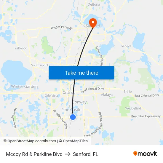 Mccoy Rd & Parkline Blvd to Sanford, FL map