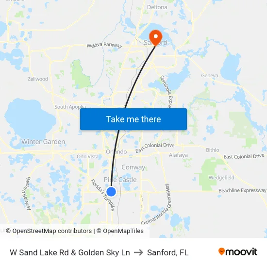 W Sand Lake Rd & Golden Sky Ln to Sanford, FL map
