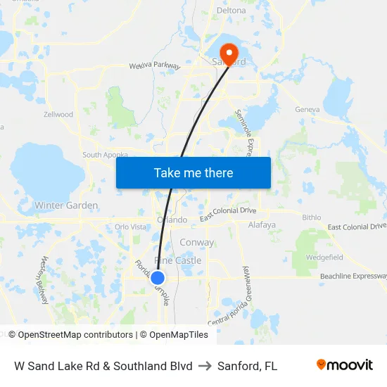 W Sand Lake Rd & Southland Blvd to Sanford, FL map