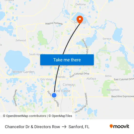 Chancellor Dr & Directors Row to Sanford, FL map