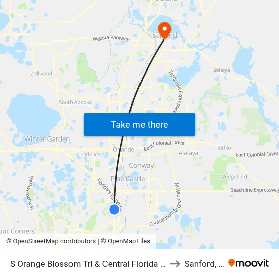 S Orange Blossom Trl & Central Florida Pkwy to Sanford, FL map