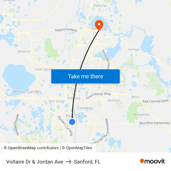 Voltaire Dr & Jordan Ave to Sanford, FL map