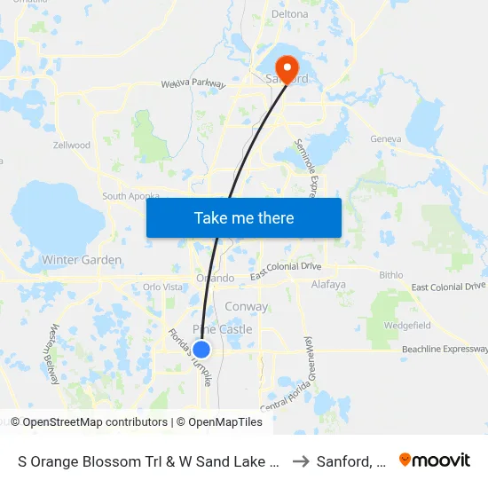 S Orange Blossom Trl & W Sand Lake Rd to Sanford, FL map
