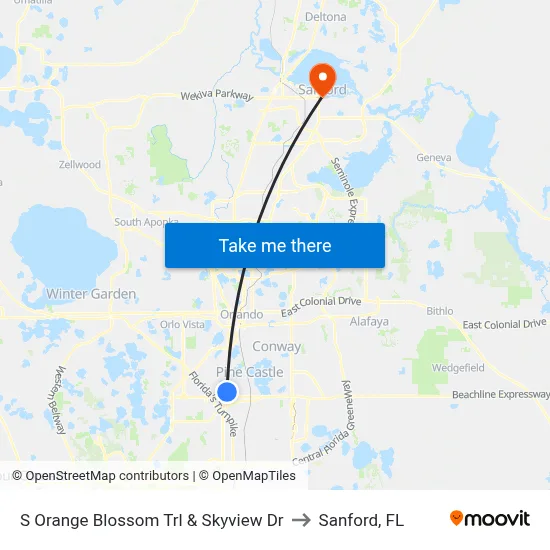 S Orange Blossom Trl & Skyview Dr to Sanford, FL map