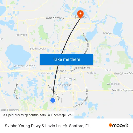 S John Young Pkwy & Lazlo Ln to Sanford, FL map