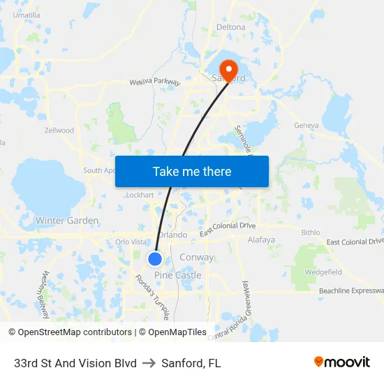33rd St And Vision Blvd to Sanford, FL map