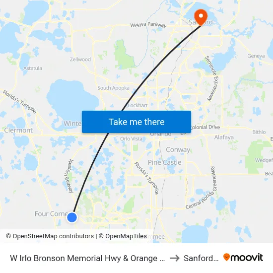 W Irlo Bronson Memorial Hwy & Orange Lake Blvd to Sanford, FL map