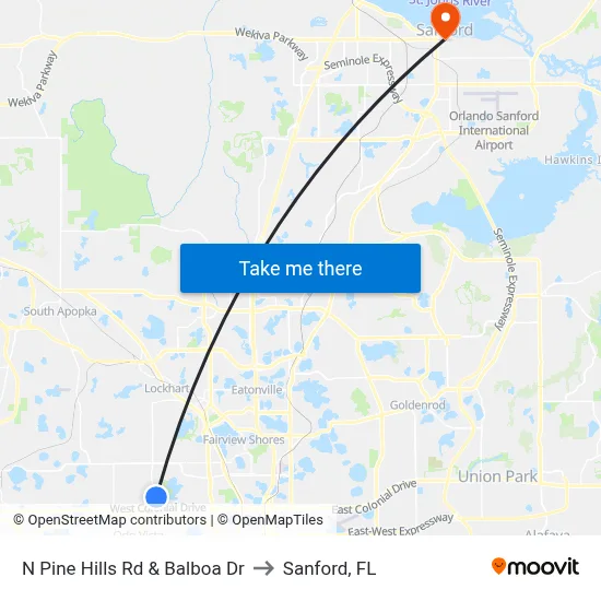 N Pine Hills Rd & Balboa Dr to Sanford, FL map