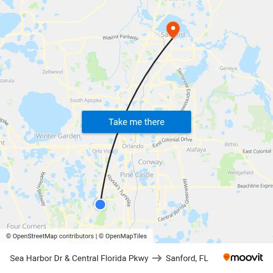 Sea Harbor Dr & Central Florida Pkwy to Sanford, FL map