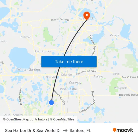 Sea Harbor Dr & Sea World Dr to Sanford, FL map