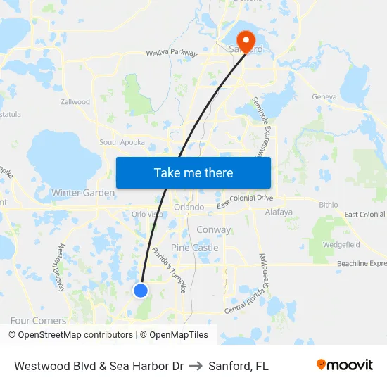 Westwood Blvd & Sea Harbor Dr to Sanford, FL map